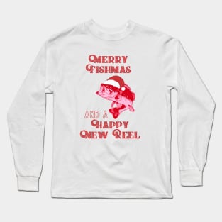 Funny Christmas Bass Fishing Shirt Merry Fishmas Long Sleeve T-Shirt